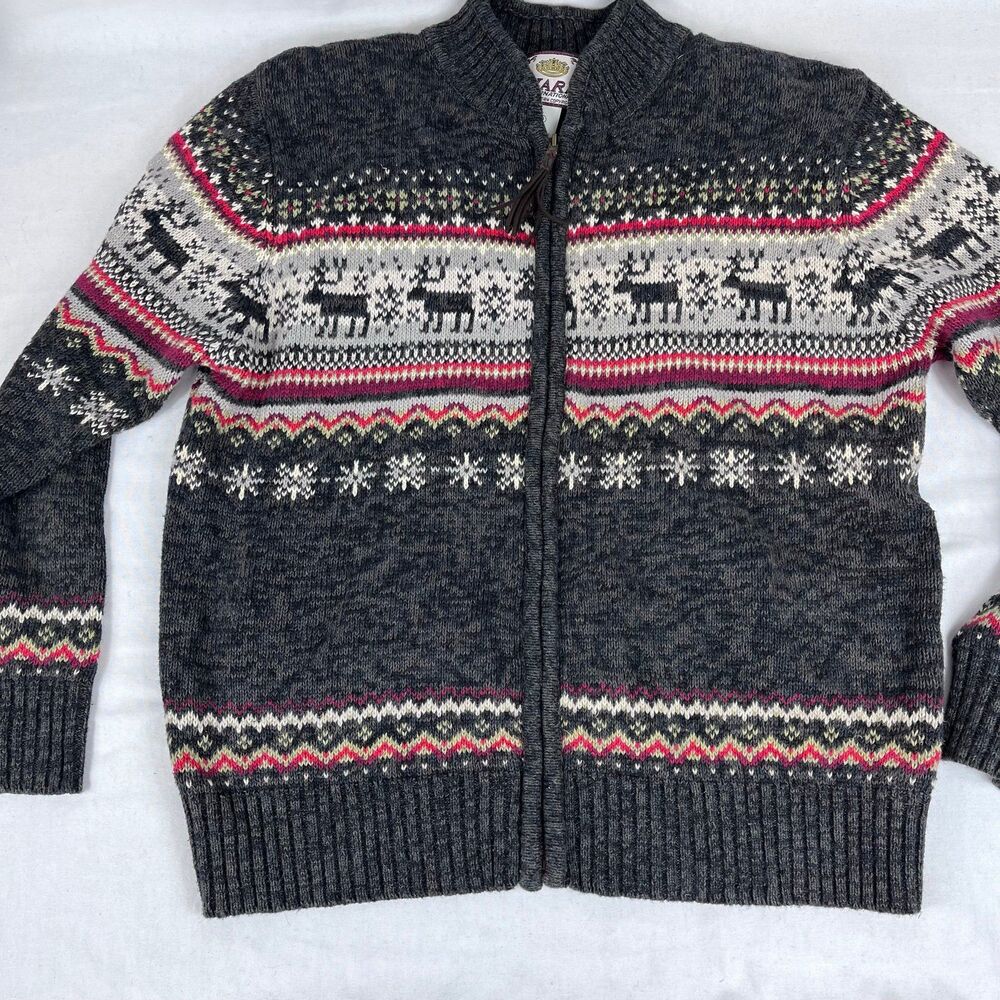 Vtg Tiara Intl  Nordic Reindeer Fair Isle Sweater Zip Cardigan Women’s M Y2K